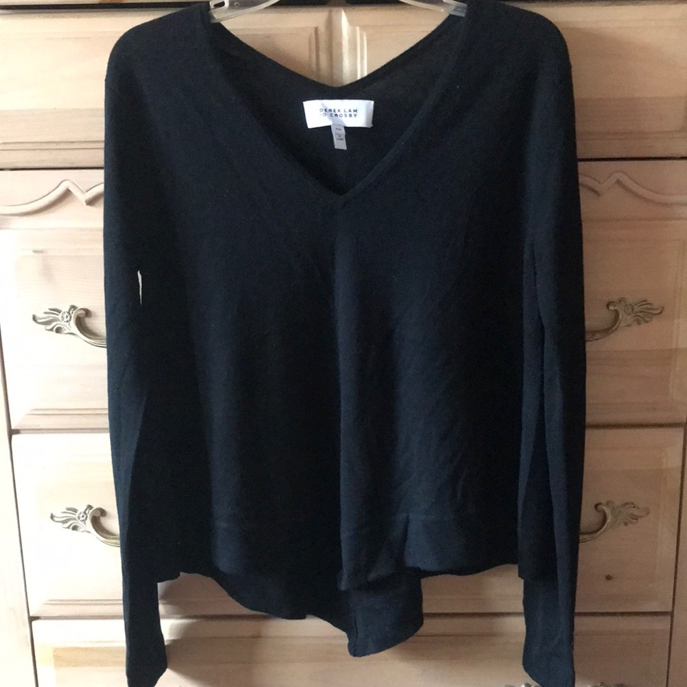 Derek Lam 10 Crosby | V-Neck V-Hem Wool Cashmere and Silk Blend Black Sweater